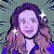 This is a coloured line drawing of a woman with light olive skin, dark blonde/reddish hair & green eyes. She is smiling.